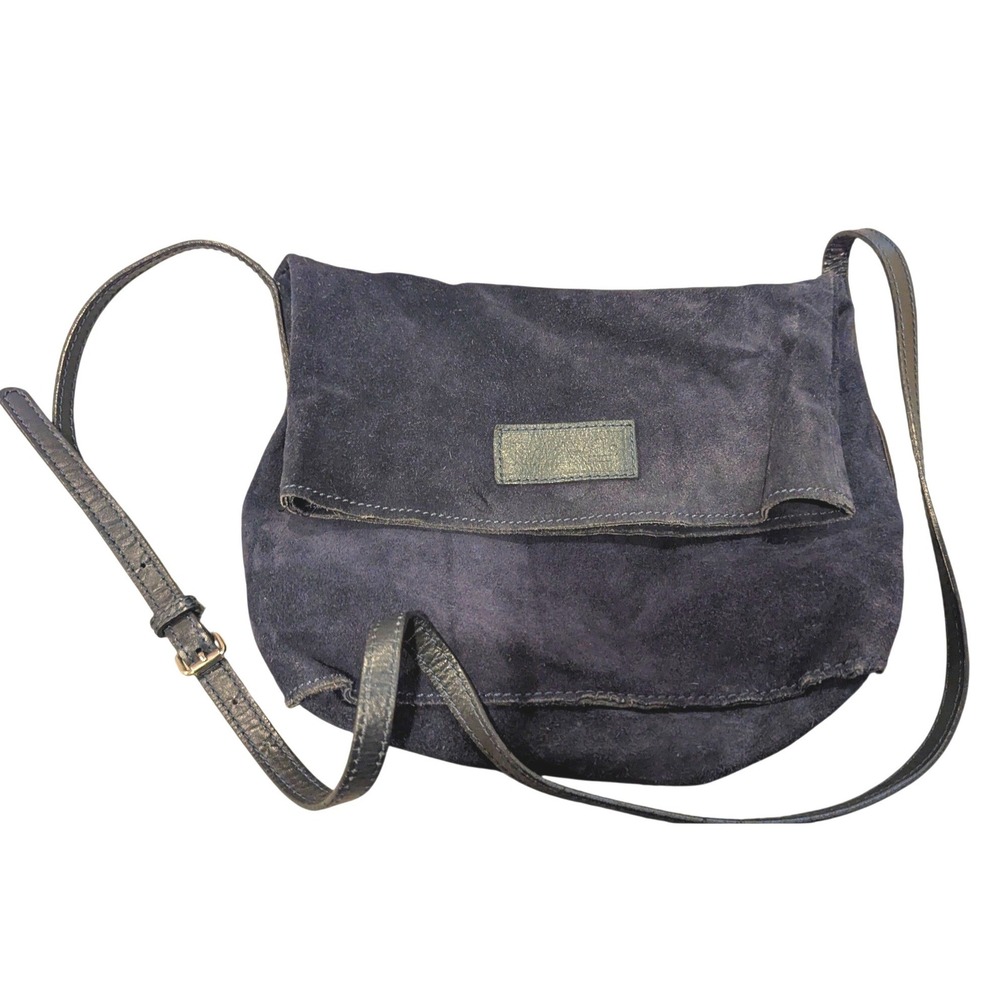 Jack Wills Messenger Bag Medium Navy Blue Suede Leather Flap Crossbody Boho